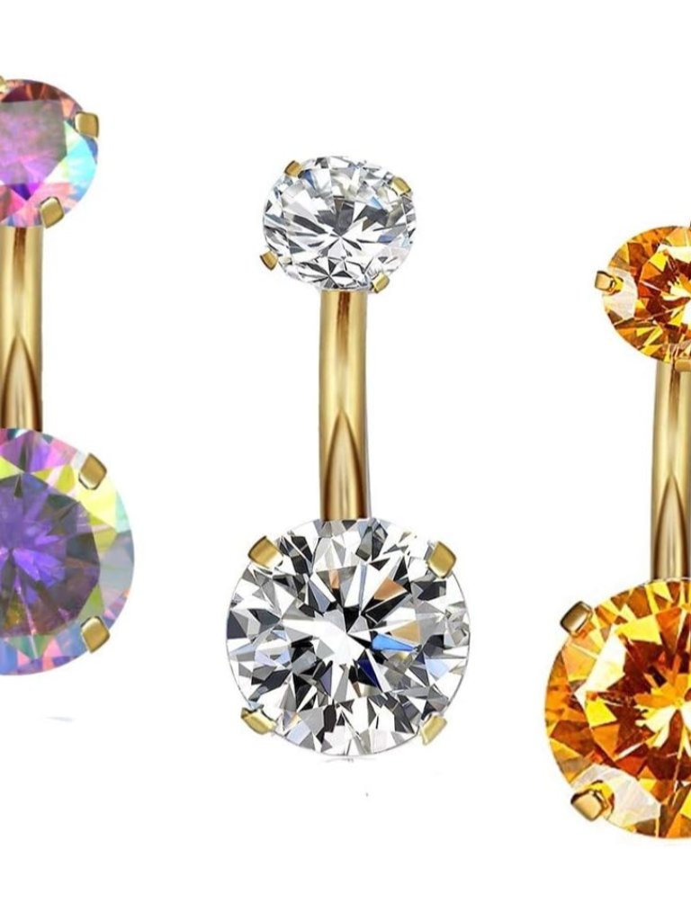14g Surgical Steel Gold Belly Button Rings Internally Threaded Round Cz Navel B